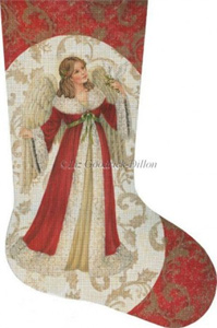 Red Angel with Dove Hand Painted Needlepoint Stocking Canvas - Liz Goodrick-Dillon