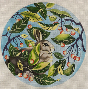 Barbara Eyre Needlepoint Designs - Hand-painted Canvas - Bunny in Bittersweet