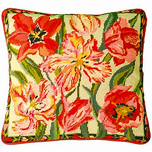 Primavera Needlepoint Cushion Kit - Peach Blossom Tulips