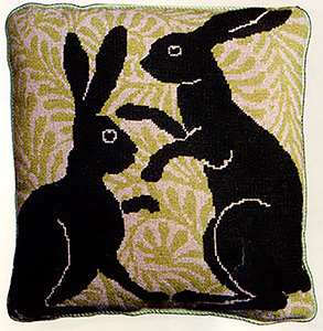 Fine Cell Work Needlepoint - Green Boxing Hares