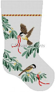 Susan Roberts Needlepoint Designs - Hand-painted Christmas Stocking - Chickadees