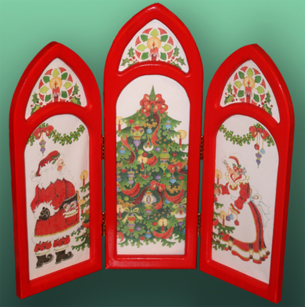 Santa Triptych - 3 Panels - Hand-painted Needlepoint Canvas